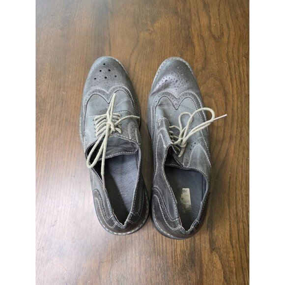 Mens Leather Wingtip Oxford Shoes Size 9.5 Gray Lace-Up Perforated Detailing Dur - Picture 5 of 14